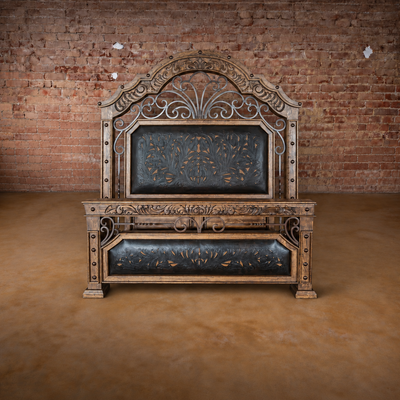 Iron & Tooled Leather Bed Frame