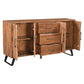 This Crestone console boasts live edge doors, crafted from acacia wood for a natural and unique look. The sleek metal base provides a sturdy and modern foundation. Experience the durability and style of this expertly designed piece.