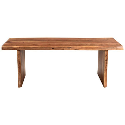 Front view of acacia live-edge coffee table with clean slab legs and natural wood grain variation