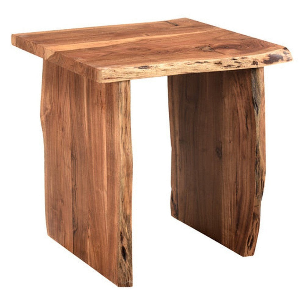 Bring elegance and rustic style to any room with the Crestone Live Edge End Table. Handcrafted from natural acacia wood, each table features a unique live edge construction for a one-of-a-kind look. Enjoy the beauty of nature indoors with robust and durable design.