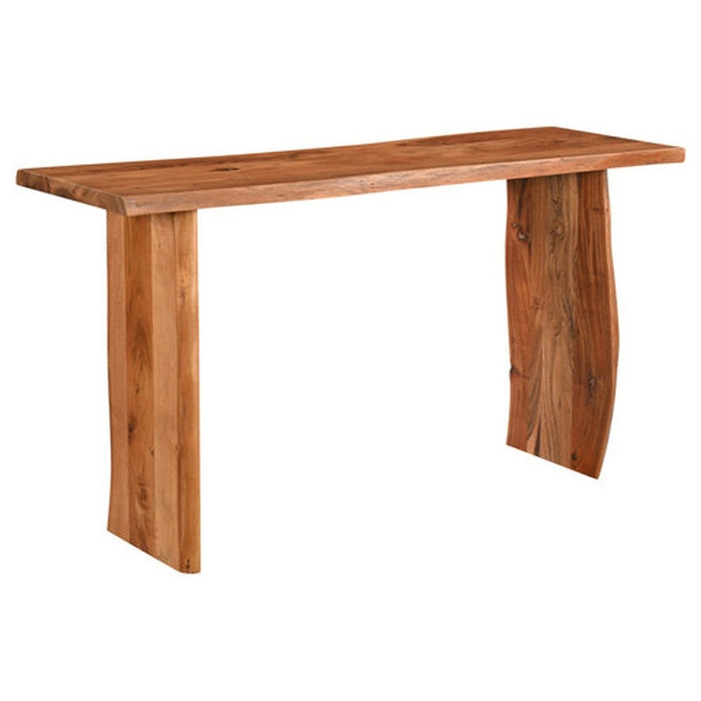 The Crestone Live Edge Sofa Table is a beautiful accent piece in any living area. Handcrafted from acacia wood, its rustic-style live edge adds character to the finished product. Add a touch of nature to your home and create a classic look with this timeless piece.