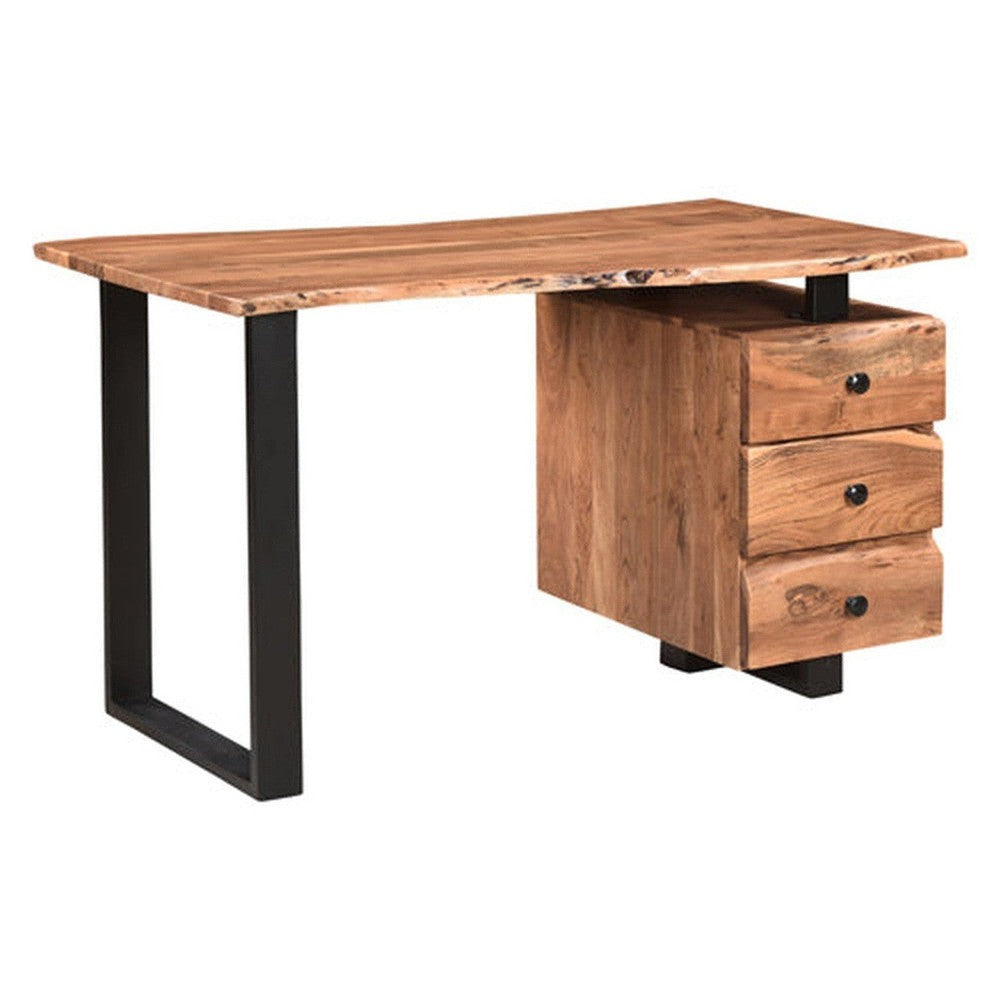 Add a modern rustic touch to your home office with the Crestone Live Edge Desk. This industrial desk is made with acacia wood and metal base to create a striking look with a live edge for a unique touch. Perfect for anyone who loves the beauty of nature, yet appreciates a modern aesthetic.