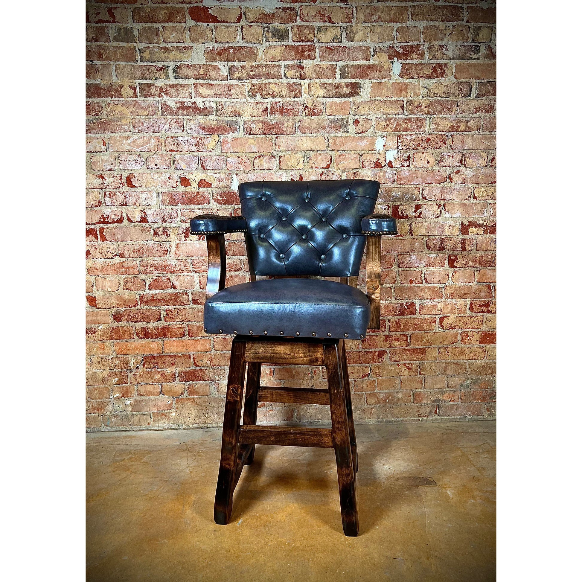 Deep denim-colored leather chisum barstool