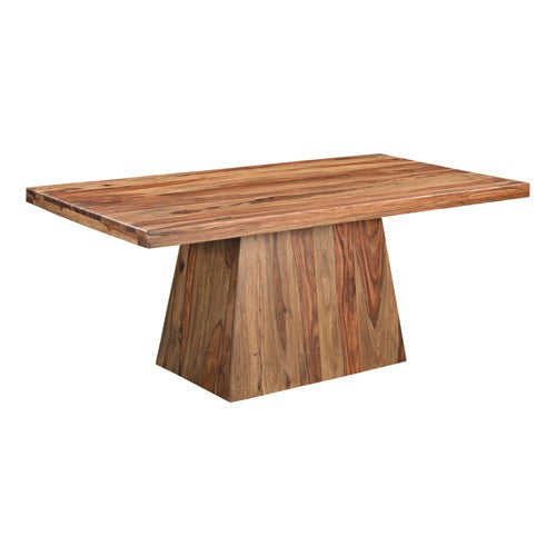 Crafted with sheesham wood and finished in a warm nutmeg tone, the Elbrus dining table boasts a modern rectangle base that adds a touch of sophistication to any dining space. Enjoy quality meals and gatherings around this durable and stylish centerpiece.