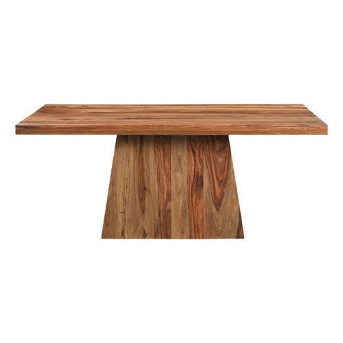 Crafted with sheesham wood and finished in a warm nutmeg tone, the Elbrus dining table boasts a modern rectangle base that adds a touch of sophistication to any dining space. Enjoy quality meals and gatherings around this durable and stylish centerpiece.