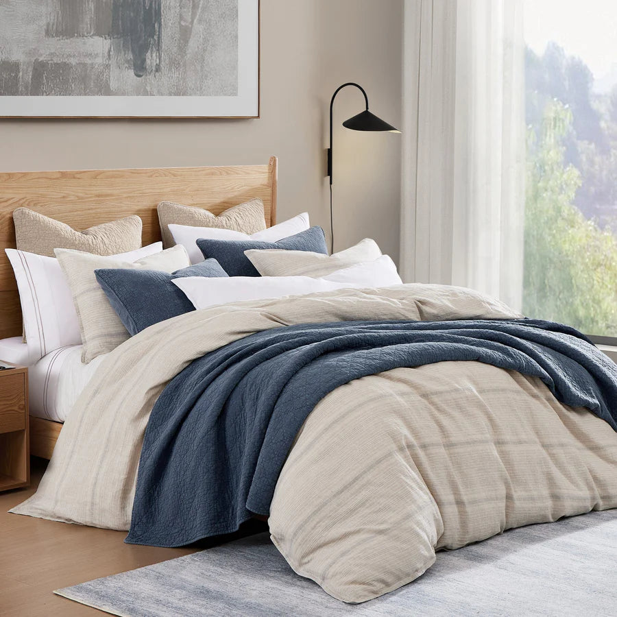 100% French Flax Linen Variegated Stripe Duvet Cover Set - Natural