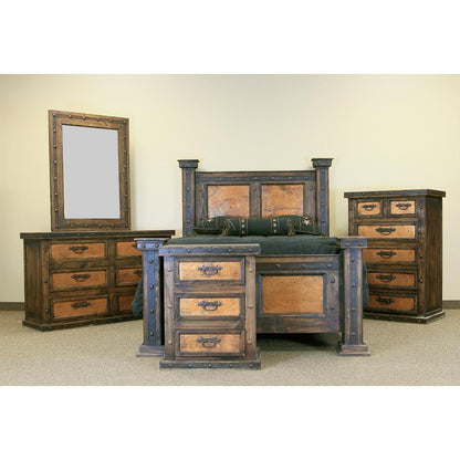 Wood bed frame with copper panels