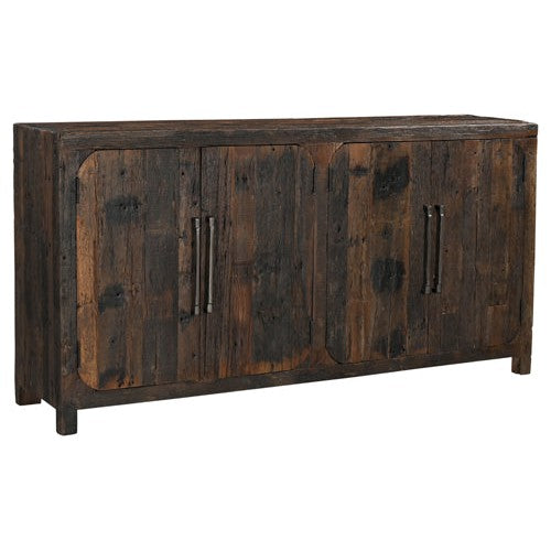 Expertly crafted from reclaimed wood, the Fortville Reclaimed Wood 4 Door Sideboard offers ample storage space and sleek metal accents. Experience the perfect combination of functionality and style with this stunning piece for your home.