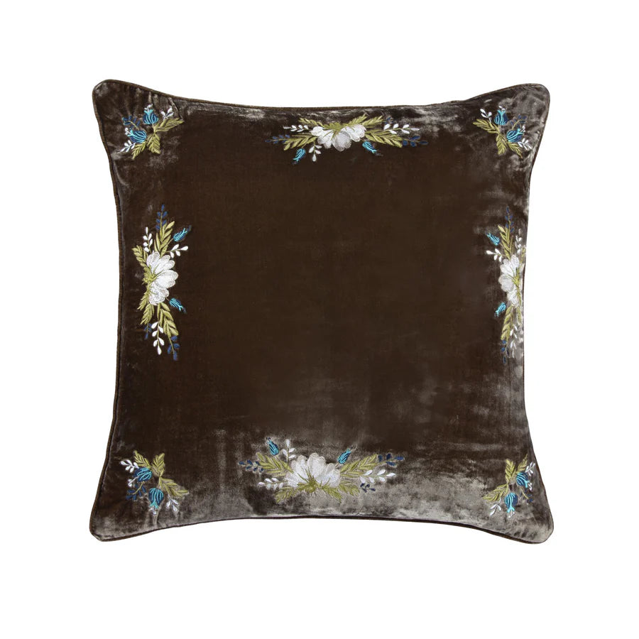 Stella Western Floral Embroidered Silk Velvet Pillow