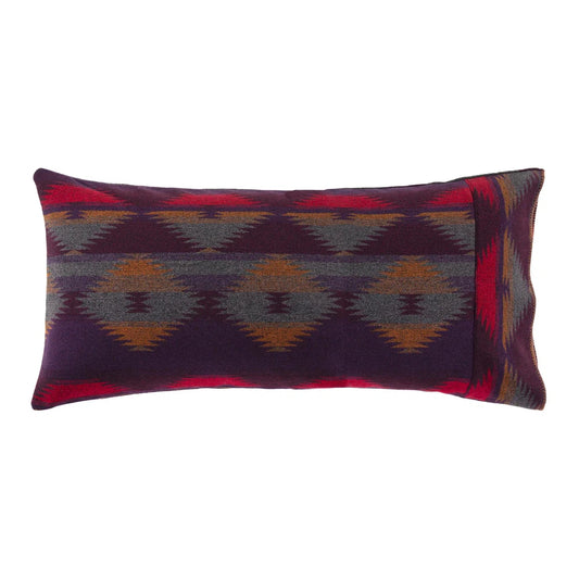 Our Gila Wool Blend Lumbar is perfect for adding a touch of Aztec luxury to your home. Crafted with an expert blend of wool and other materials, it offers a smoother and more comfortable feel than traditional wool alone, while still providing the same warmth and durability. The vibrant crimson and violet colors of the twilight sky add a beautiful accent to your pillows and the self-cuffing zipper-free mechanism makes styling easy.