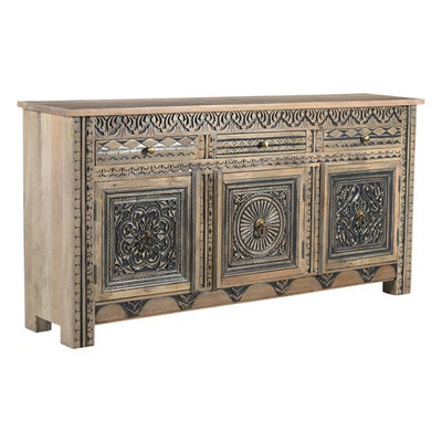 rustic hand-carved mango wood console