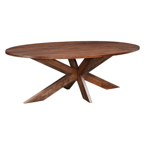 Expertly crafted from mango wood, the Harper Oval Dining Table boasts a unique cross leg pedestal that adds a touch of modern elegance to any dining room. Its oval shape provides ample seating space while its sturdy construction ensures lasting durability. Upgrade your dining experience today.