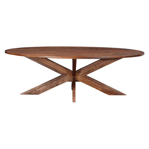 Expertly crafted from mango wood, the Harper Oval Dining Table boasts a unique cross leg pedestal that adds a touch of modern elegance to any dining room. Its oval shape provides ample seating space while its sturdy construction ensures lasting durability. Upgrade your dining experience today.