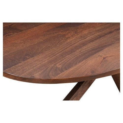 Expertly crafted from mango wood, the Harper Oval Dining Table boasts a unique cross leg pedestal that adds a touch of modern elegance to any dining room. Its oval shape provides ample seating space while its sturdy construction ensures lasting durability. Upgrade your dining experience today.