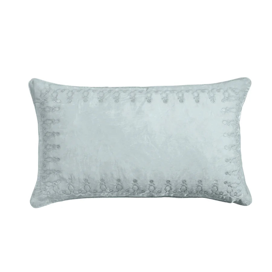 Stella Faux Silk Velvet Embroidered Lumbar Pillow