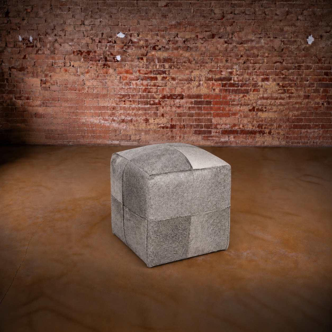 Grey Cowhide Pouf