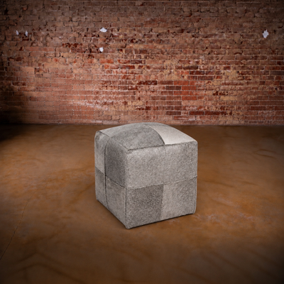 Grey Cowhide Pouf