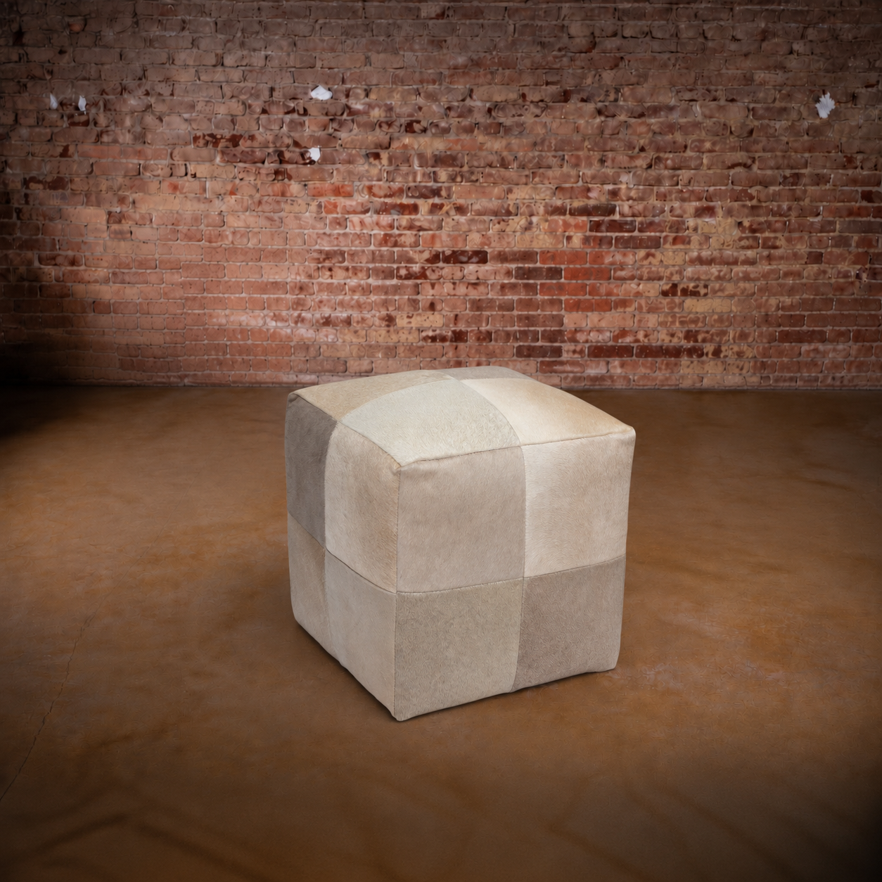 Champagne Cowhide Pouf