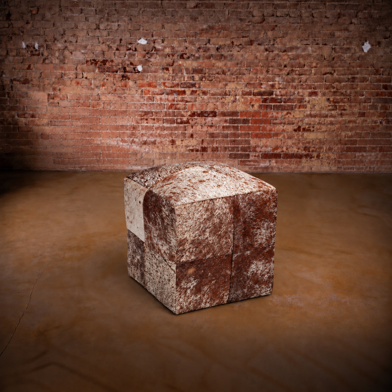 Brown & White Salt & Pepper Cowhide Pouf