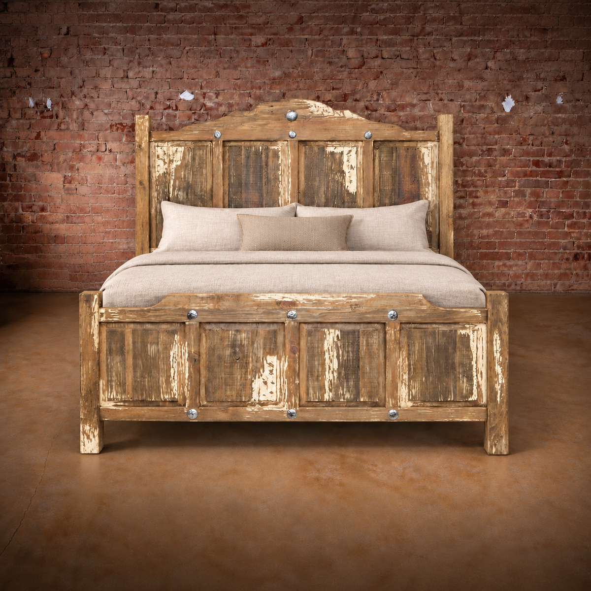 Antique White Wash Wood Bed Frame