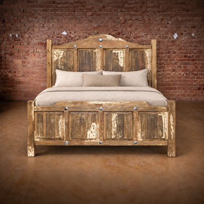 Antique White Wash Wood Bed Frame