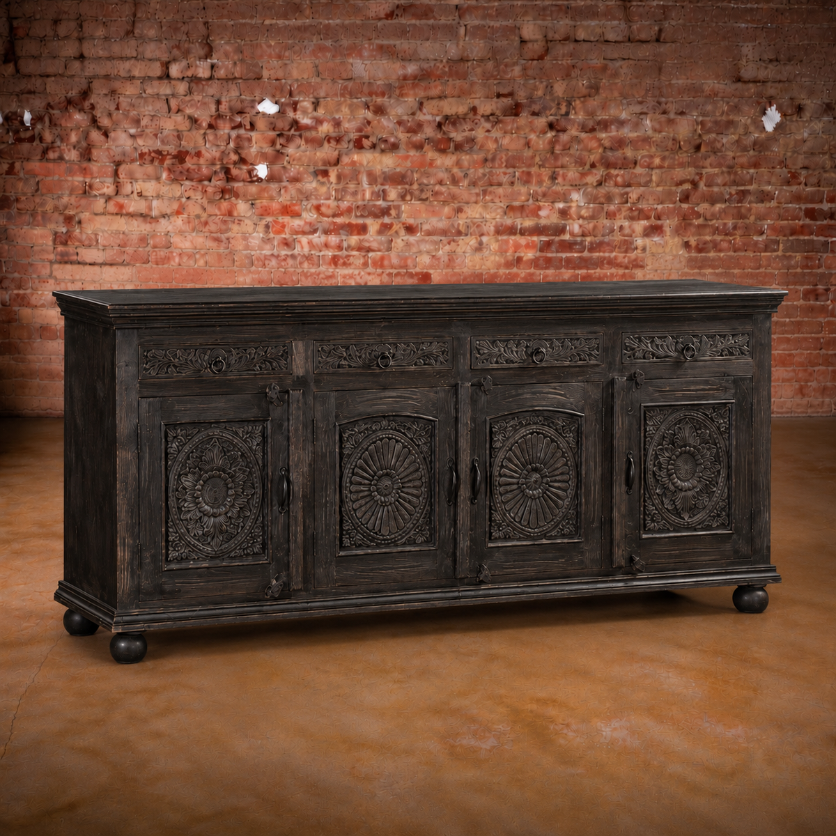 Arabella Antique Black 4 Door 4 Drawer Console