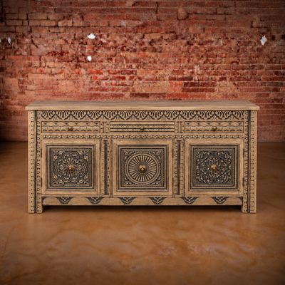 Hanna (3 Door / 3 Drawer) Mango Wood Console Beige and Black