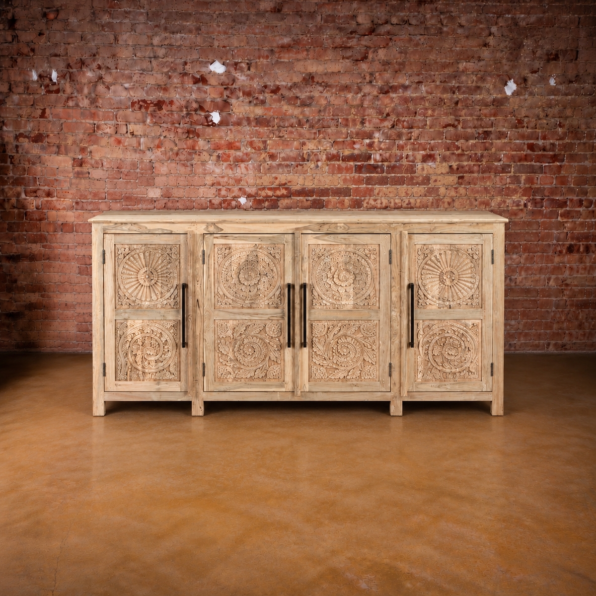 Hanna Carved Panel 4 Door Teak Wood Sideboard
