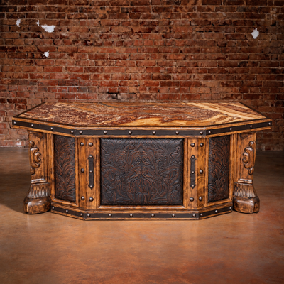 Hand Carved Tooled Leather Desk