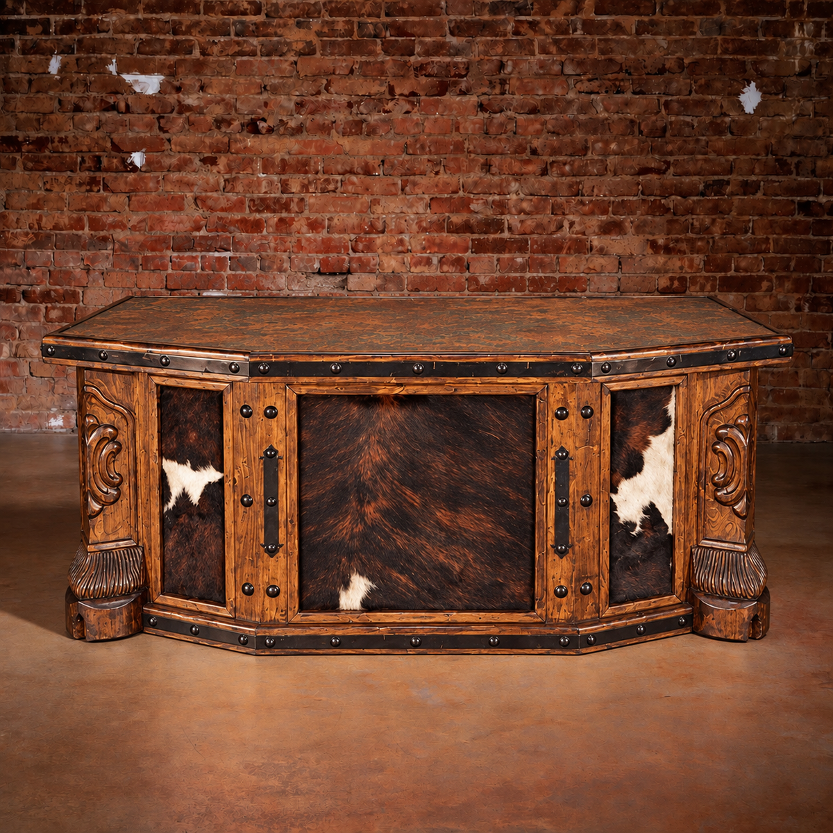 Hand Carved Cowhide Desk