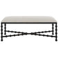 This Iron Drops Bench elevates your home decor with its sophisticated style and bubble legs. Crafted from iron and finished in a satin black, it is contrasted with a white polyester fabric seat, featuring a performance treatment for added durability. Perfect for any living room or entryway.