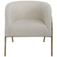 Introduce artful style to your home with the Jacobsen Accent Chair. Boasting an inspired Scandinavian design, the chair boasts an exquisite curved, aged gold finished iron frame and a luxurious off-white faux shearling seat, creating a timeless look to suit any living space. The perfect seat for curling up in, the chair is complete with a 19" seat height.