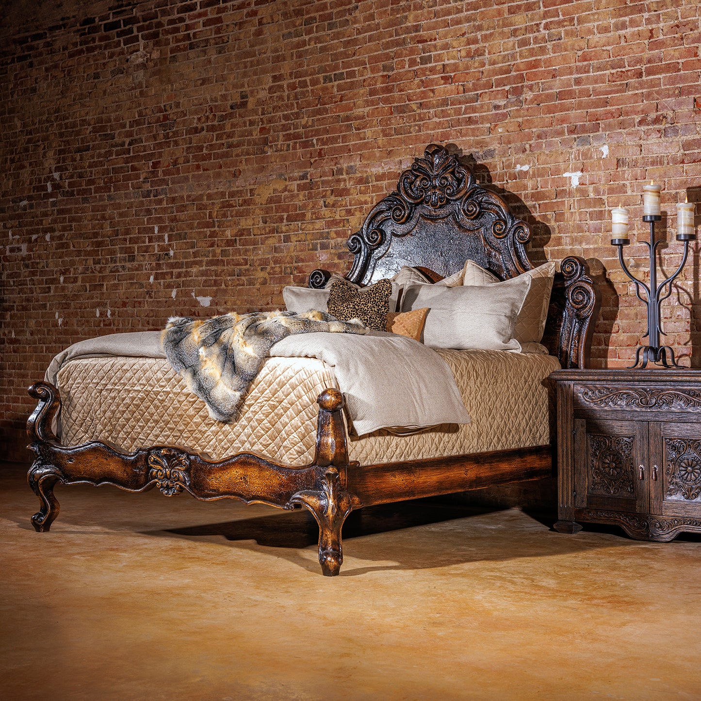 Upgrade your bedroom with the Marqueza Bed. With its ornate design, this Western-inspired bed adds a touch of elegance to any room. Experience the perfect blend of modern and rustic styles, creating a cozy and stylish sleeping space. Sleep in luxury with the Marqueza Bed.