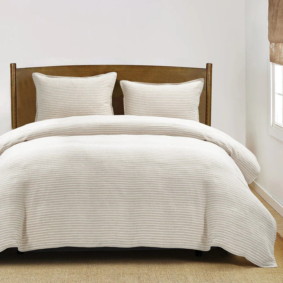 100% French Flax Linen Railroad Stripe Duvet Cover Set
