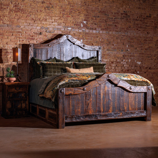 leep in style with the ultimate rustic-chic statement piece — the Rancho Wood Bed Frame. Crafted from durable reclaimed wood, this bed features an arched top with hammered nailhead accents for an authentic rustic look and feel. Order yours today!
