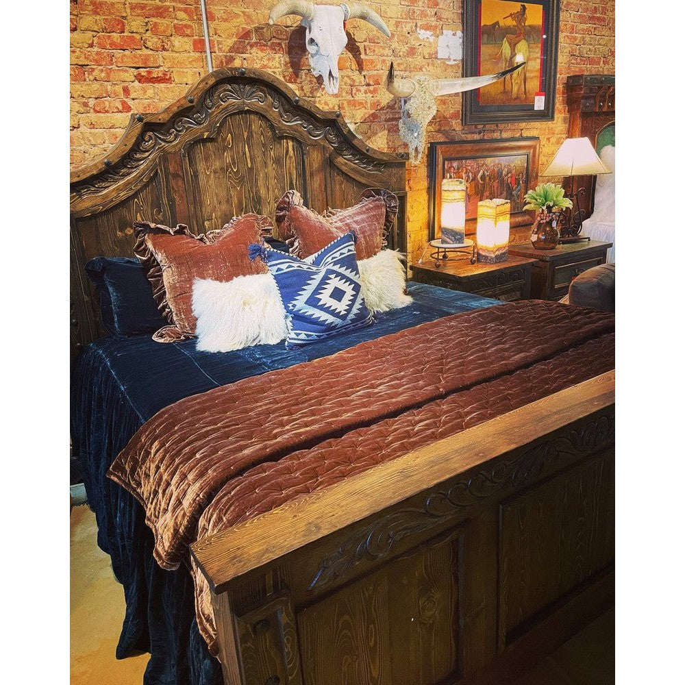 The Regency Bed adds sophisticated, traditional style to any bedroom. Crafted from hand carved, reclaimed wood with a curved top and a hand distressed cream wash, this classic piece is sure to elevate any room.
