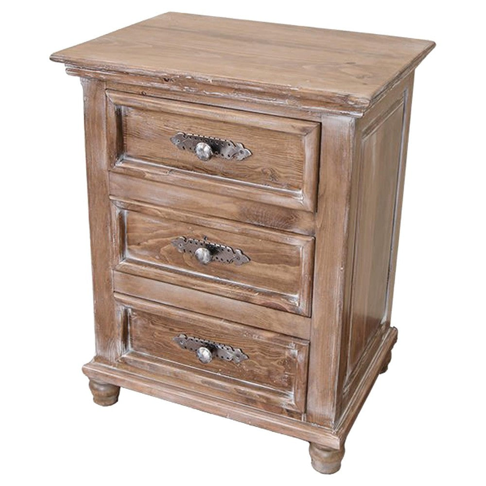 The Rio Hondo 3 Drawer Nightstand is the perfect piece to add a touch of rustic elegance to any room. The white wash finish and silver conchos give the piece a distressed look, perfect for adding some charm and personality to your bedroom.