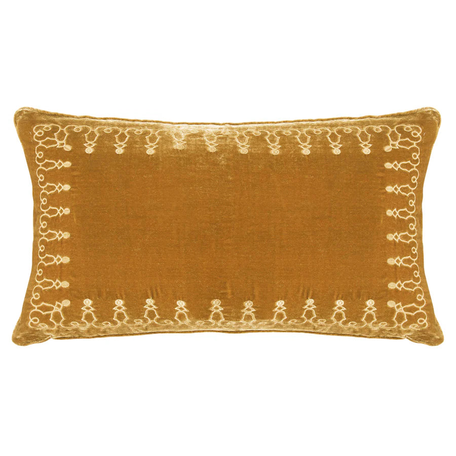 Stella Faux Silk Velvet Embroidered Lumbar Pillow