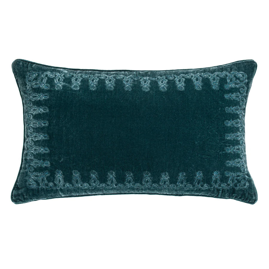 Stella Faux Silk Velvet Embroidered Lumbar Pillow