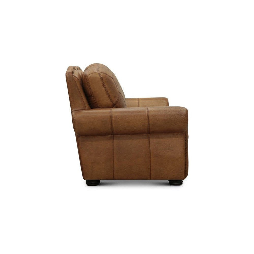 The San Angelo Sofa is skillfully crafted with quality and style. Featuring top grain leather, rolled arms, picture frame stitching on the seat back and seat, and elegant nailhead trim, this sofa is modern luxury at its best. Its hand antiqued Italian leather gives it a distinguished look.