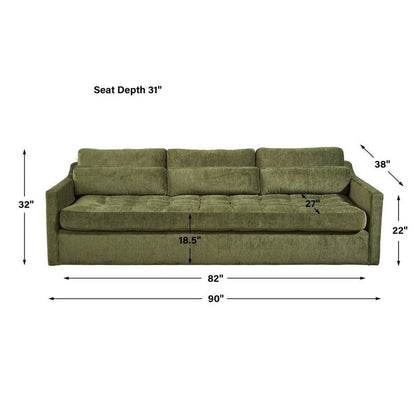 The Slope Sofa lets you entertain in style. It's crafted with a solid hardwood frame, then upholstered in performance velvet that is treated to resist soiling and stains. With its 90-inch frame, it offers a bench cushion with biscuit tufting, 3 loose back cushions, and 3 plush lumbar pillows. Enjoy maximum seating comfort and style with this luxurious sofa.