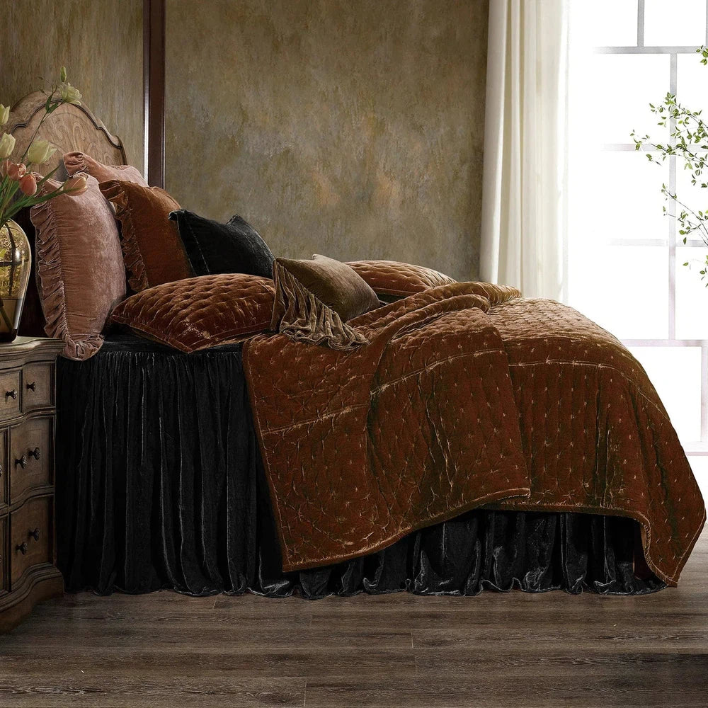 Our Stella Velvet Bedspread Set is crafted with premium faux silk velvet for luxurious softness and a lustrous glow. The sophisticated drape adds an elegant, inviting touch to any bedroom decor, and is available in a variety of neutral and jewel tones. Transform your sleeping sanctuary with its plush comfort and warmth.