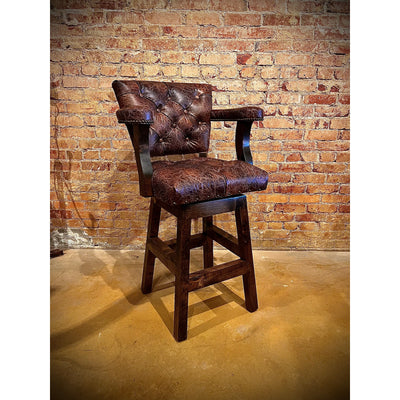 Crafted with genuine top grain leather, the Sunset Chisum Barstool offers a comfortable seating option with a touch of western charm. Perfect for any living or dining space, this barstool provides both style and comfort.