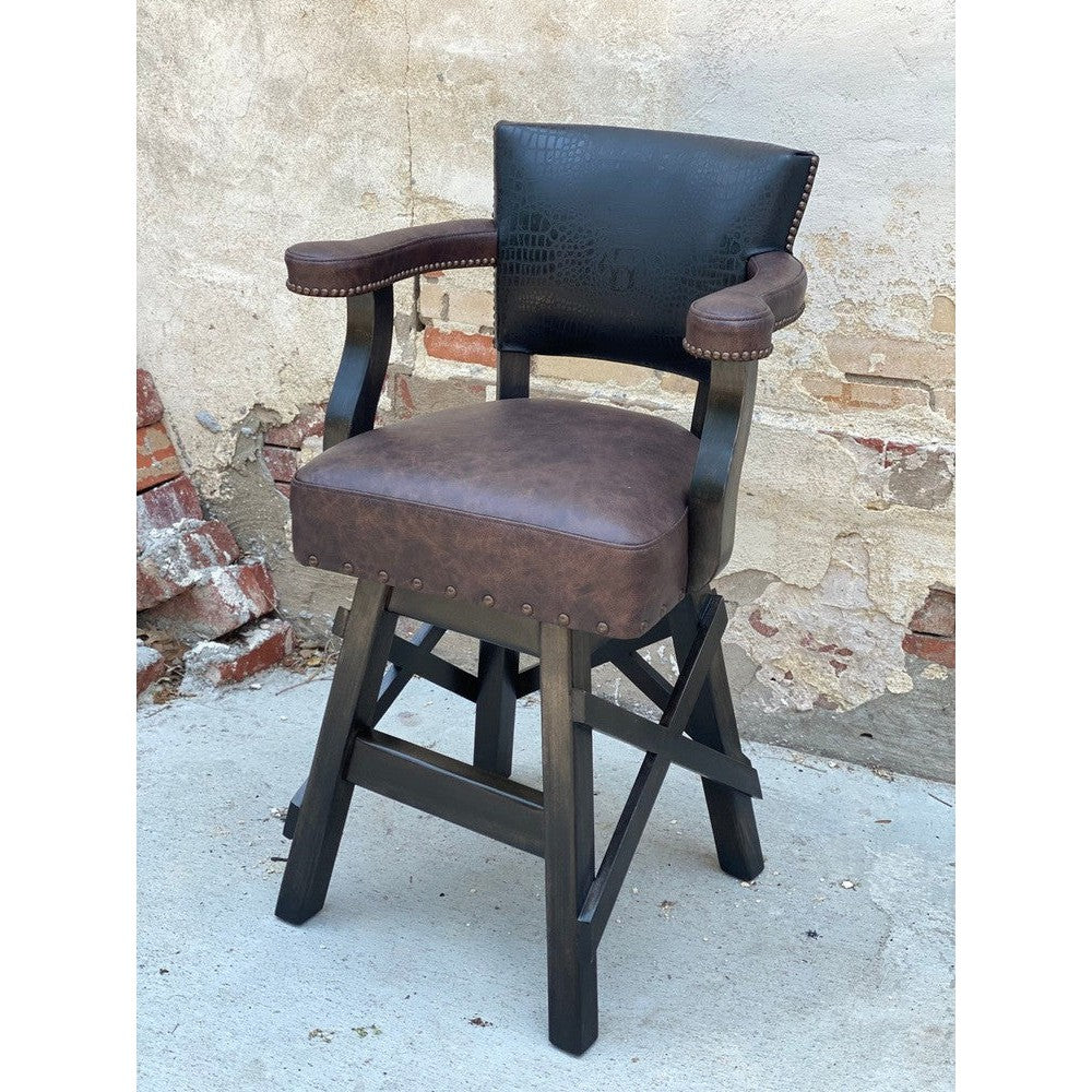 This stylish swivel stool is crafted with top grain leather and embossed croc, offering a classic, luxurious look. Available with arms or armless, it's the perfect stylish addition to any room.