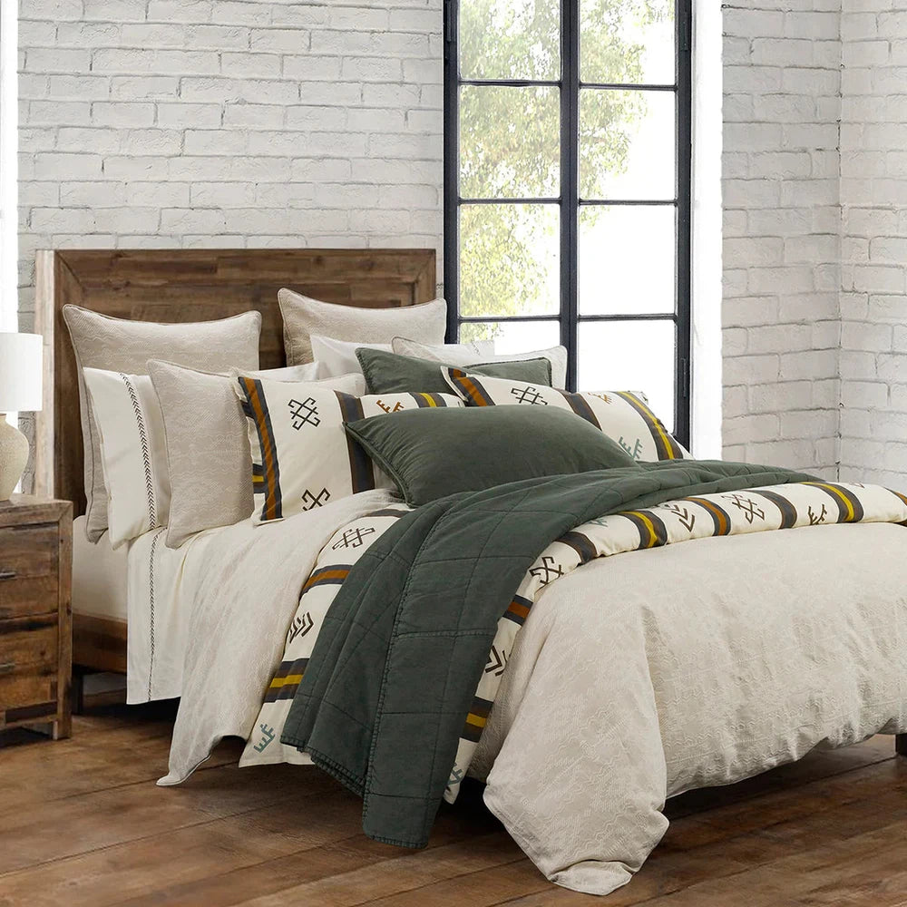 Toluca Canvas Comforter Set will give your bedroom a stylish and modern look. Its geometric motifs and stripes create a classic, yet eye-catching design that is finished with warm desert shades and vintage white. Refresh your bedroom with designer quality and style.