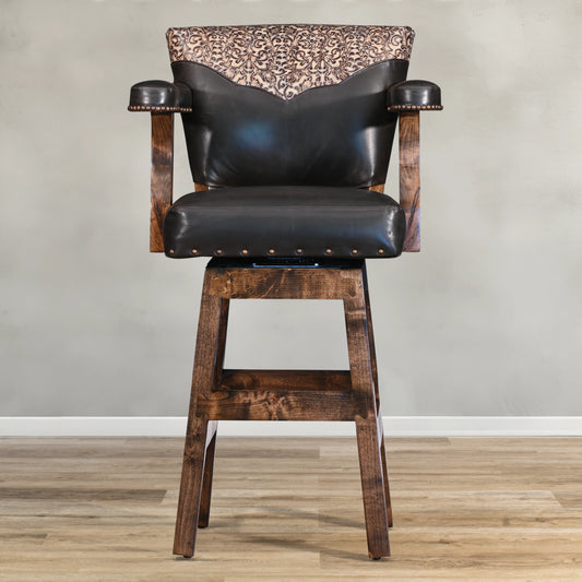 Tooled leather barstool