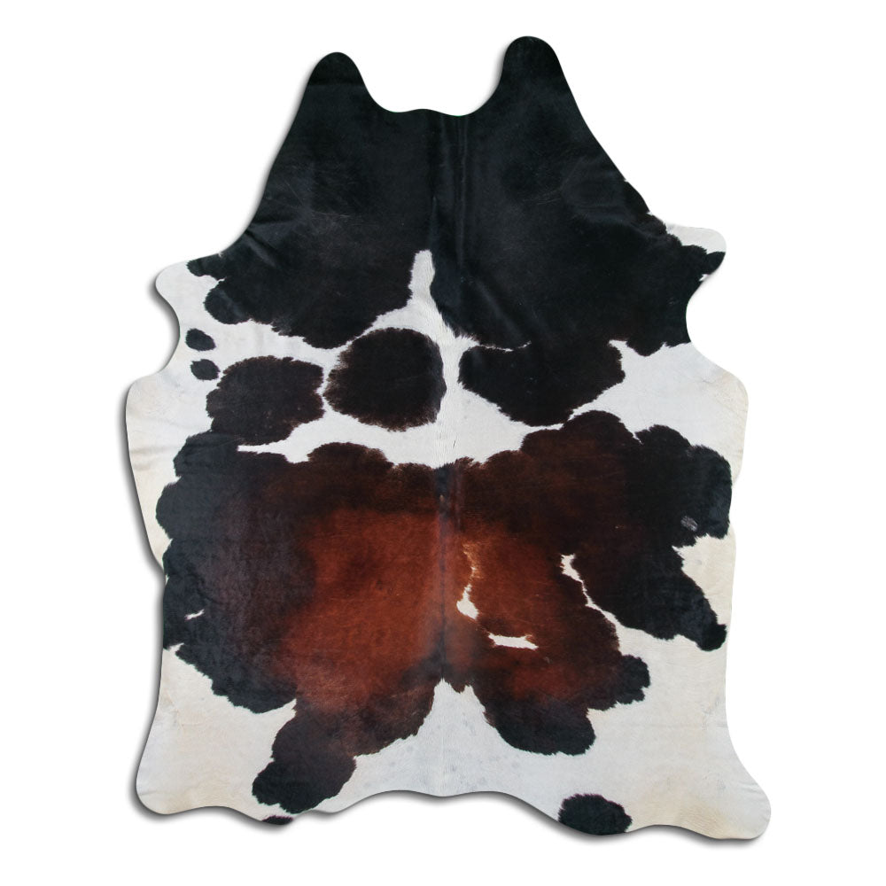 Authentic Brazilian cowhide rug with unique tricolor pattern