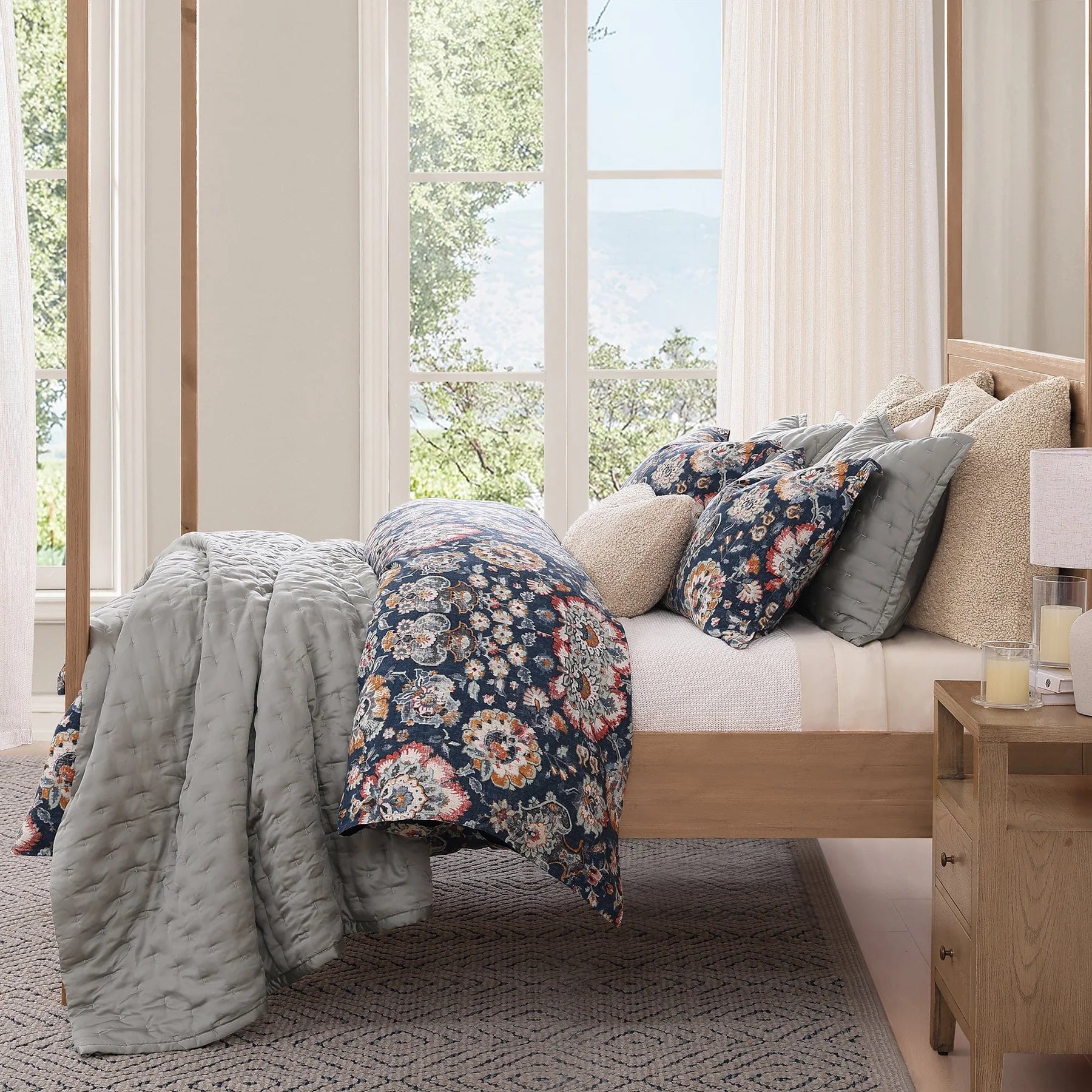 Navy and terracotta and grey and cream western bedding