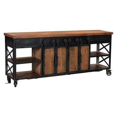 The Weler Sliding Door Entertainment Center offers modern elegance to any living space. Constructed of both mango wood and metal, it provides a sturdy and stylish frame that will stand the test of time. The four sliding doors open to reveal plenty of storage for your media components, movies, and games. Enjoy modern design with lasting durability.