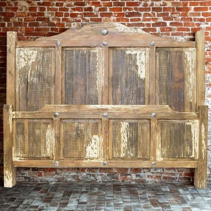 Antique White Wash Wood Bed Frame